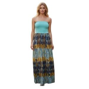 Felicity & Coco Strapless Maxi Dress in Blue and Yellow